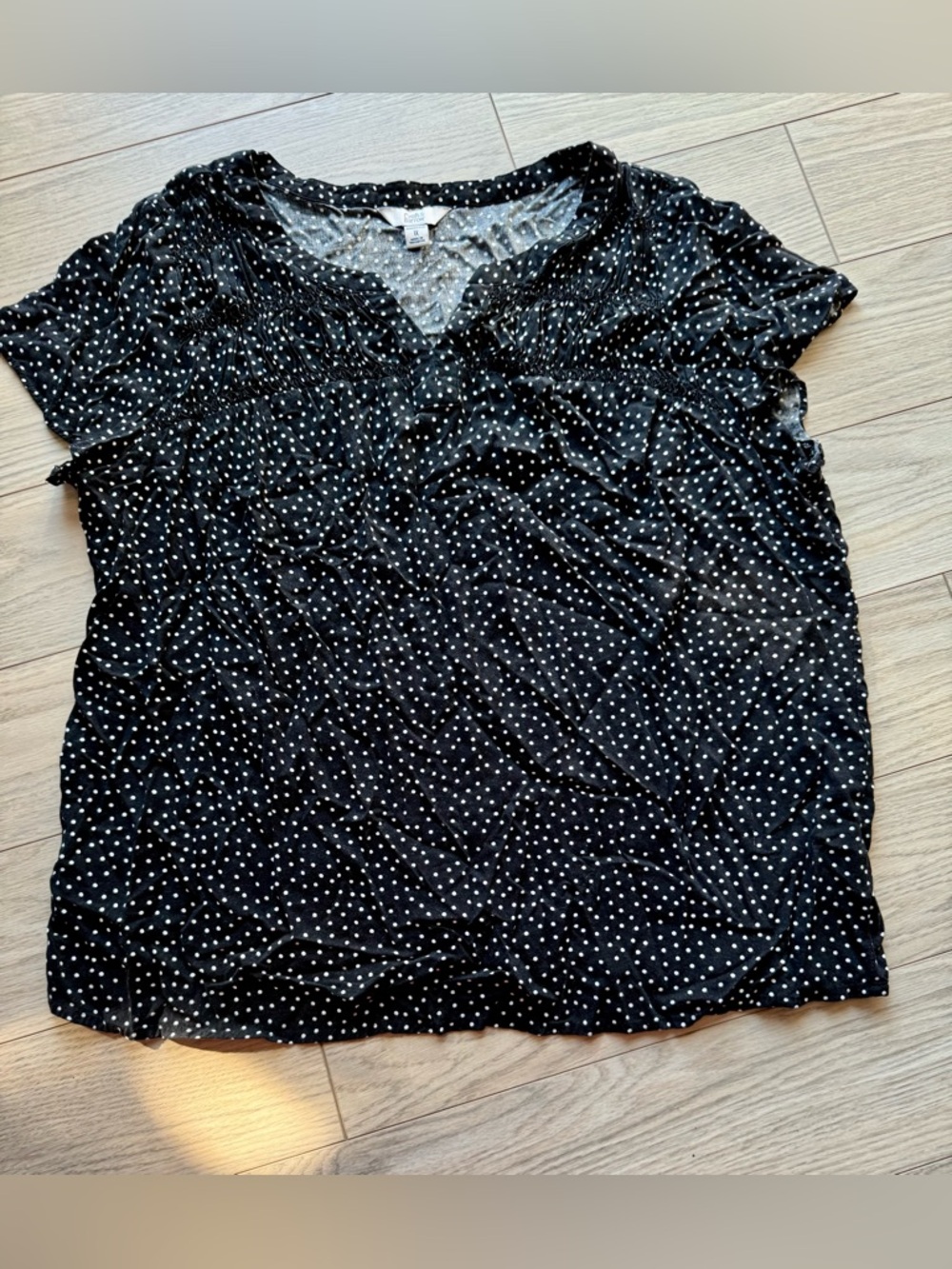 croft & barrow Black Polka Dot V-Neck Blouse